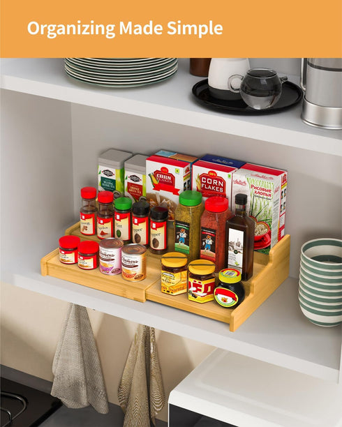 3-Tier Organizer(2pack) VenDotbi Spice Rack, Expandable Bamboo Spice Rack Organizer for Cabinet, Kitchen, Pantry
