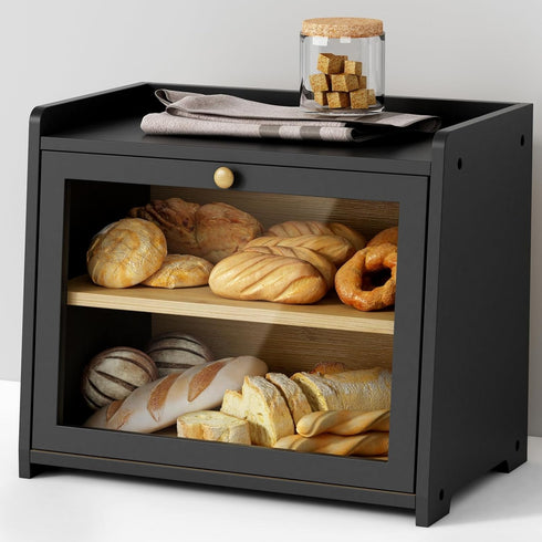 Goozii Double Layer Bread Box for Kitchen Countertop, Large Bread Storage Container