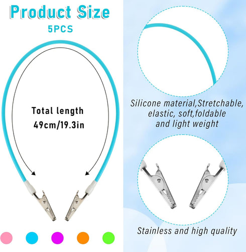 Psyqtsuary 5Pcs Bib Holder Dental Napkin Clip, Neck Chains With Metal Clips for Dental Clinic, Silicone Colorful