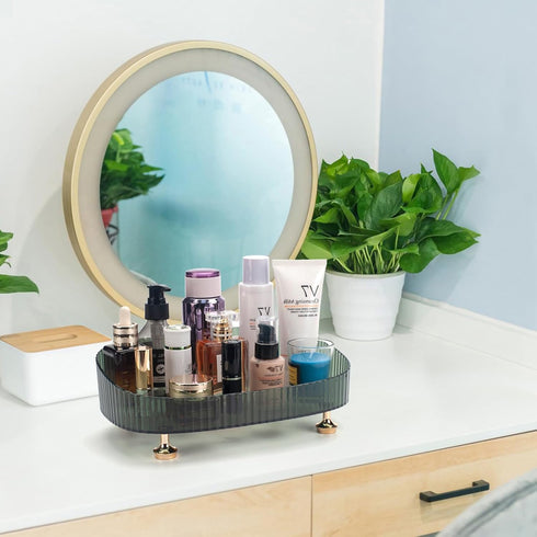 Dark Green Makeup Perfume Organizer, Decorative Bathroom Vanity Tray, Countertop Organizer Tray for Cosmetics