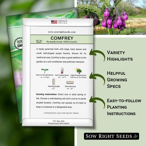 Packet (1) Sow Right Seeds - Comfrey Seeds for Planting - Non-GMO Heirloom with Instructions to Plant an Outdoor