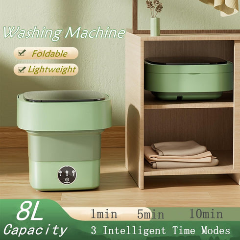 Mini Portable Washing Machine, Foldable Washing Machine for Apartments, Camping, Travel, 8L High Capacity with 3 Modes Deep Cleaning of Underwear, Baby Clothes and Other Small Clothes(Green)