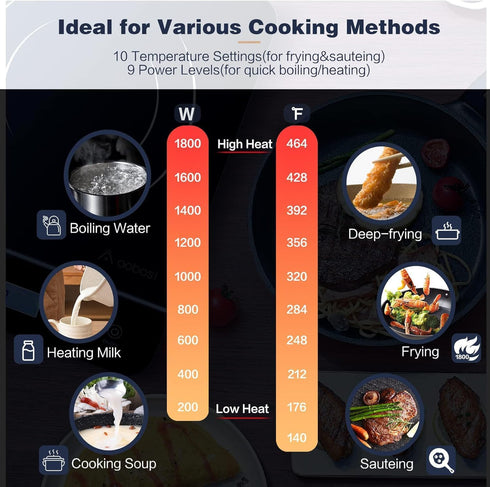 Panana Portable Induction Cooktop Hot Plate Countertop Burner 1800W, 10 Temp Levels, Timer, Touch Panel (Blue LCD)
