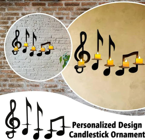 Set 4 MANMAOHE Black Music Note Wall Sconce Metal Wall Sconce Candle Holder of Wall Mount Tea Light Candle Holders
