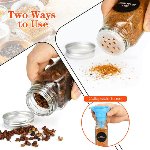 12/24/36/48pcs Glass Spice Jars, 4oz Empty Jars with Metal Caps, Labels, Shaker Lids, Collapsible Funnel, Seasoning