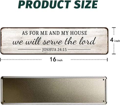 As for Me and My House We Will Serve the Lord Metal Tin Sign, Bible Verse Art Decor for Home