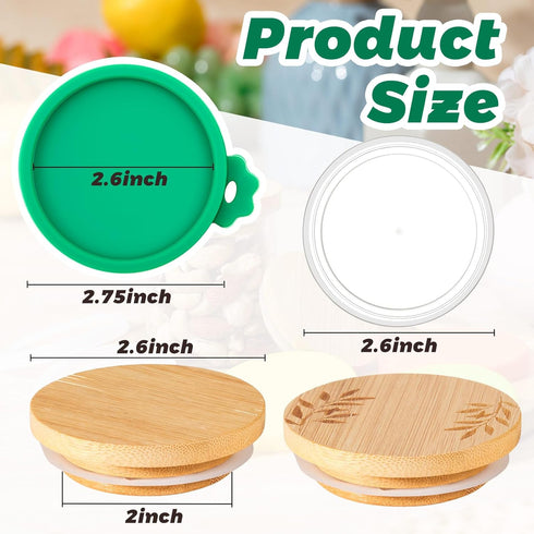 Blushtier 45 Pack Set 9 24 12 Yogurt Jar Lids Silicone, Plastic & Bamboo Lids with Labels & White Pen Reusable