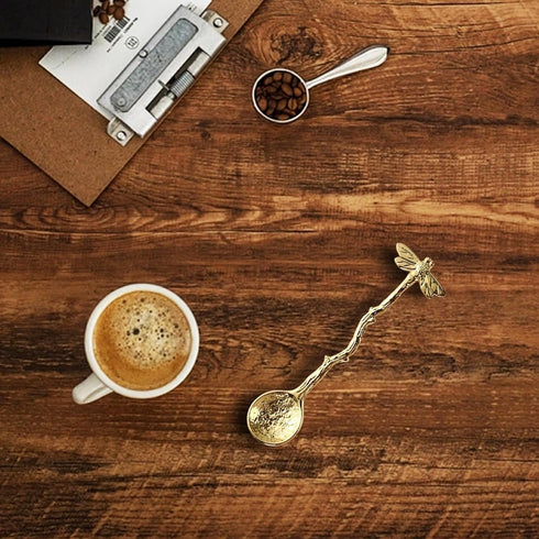 Gold Retro Dragonfly Spoon Coffee Spoon Teaspoon Stainless Steel Tableware Creative Sugar Spoon Tea Spoon Stir Bar Spoon Stirring Spoon, Dessert Spoon, Cake Spoon, Long Handle Spoon Kitchen Gadget Des