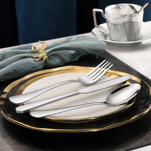 Hiware 24-piece Silverware Set, Food Grade Stainless Steel Forks and Spoons, Mirror Polished Flatware for Home,