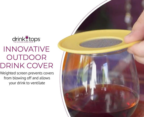 Drink Tops Ventilated Silicone Wine Glass Covers - Weighted Outdoor Glass Protectors, BPA Free - 4 Pack