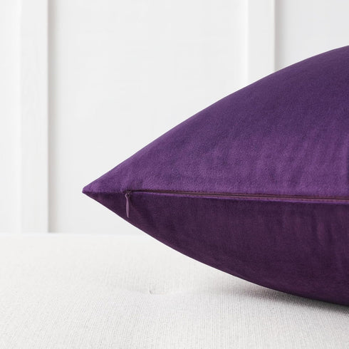 Mixhug Set of 2 Cozy Velvet Square Decorative Throw Pillow Covers for Couch and Bed, Purple, 18 x 18 Inches