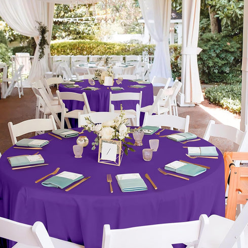 Mulbozy 2 84 inches Pcs Purple Round Tablecloth, Disposable Plastic Purple Circle Table Covers for Baby Shower Wedding