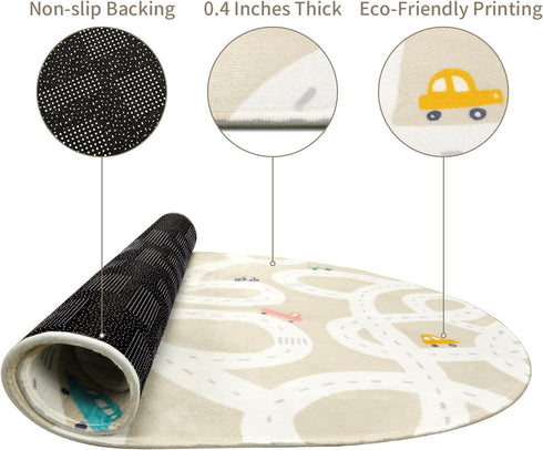 3'x5' LIVEBOX Road Traffice Kids Rug, Floor Mats for Kids Room, Non-Slip Machine Washable Rugs for Playroom, Soft Fun