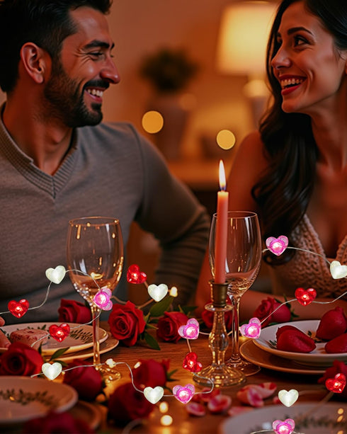 16.4FT 50 8 btfarm LED Valentine's Day Lights with Remote Timer, Red Pink White Heart Shaped Fairy String Lights
