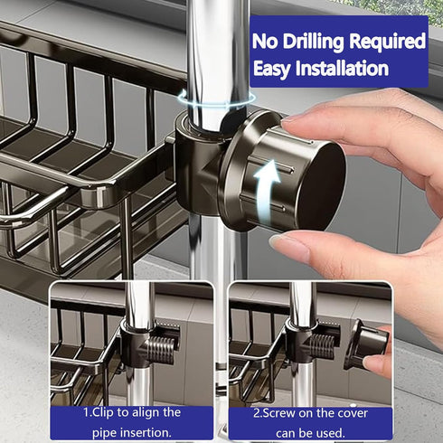 DURAUSE 0.7-1.1inch Kitchen Sink Faucet Organizer Multifunction Sponge Holder Organizer Sink Drain Holder Over Faucet