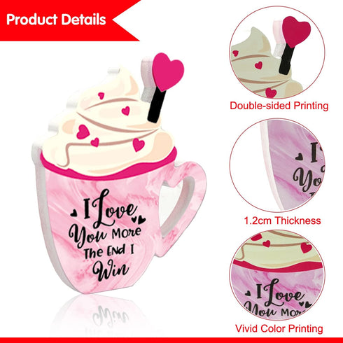2 Pieces Double Side Wooden Coffee Sign for Valentines Day, Coffee Cup Tabletop Decoration for Holidays