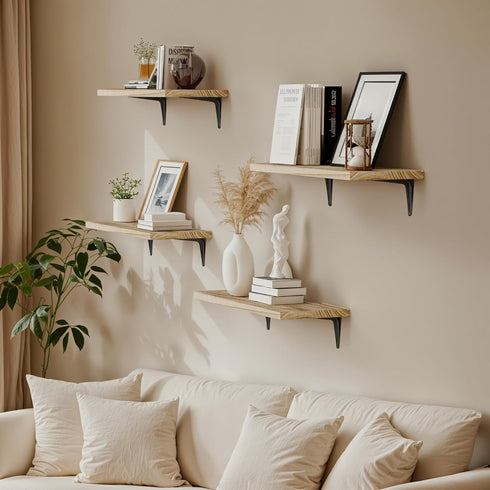 Set 6, 15.7in Brown(fs-40-l) SKYSEN Floating Shelves for Wall of Wood Wall Shelf for Decor, Bathroom, Bedroom, Storage