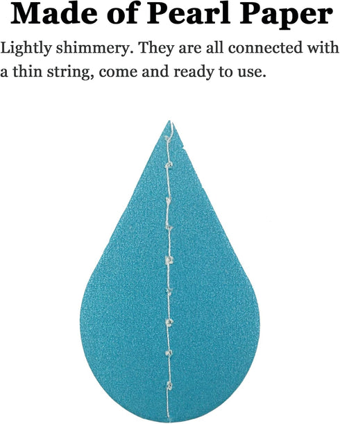 Yzurbu 24 Strings Raindrop Garland Decorations - Paper Hanging Rain Drops for Baby Shower, Party and Centerpieces