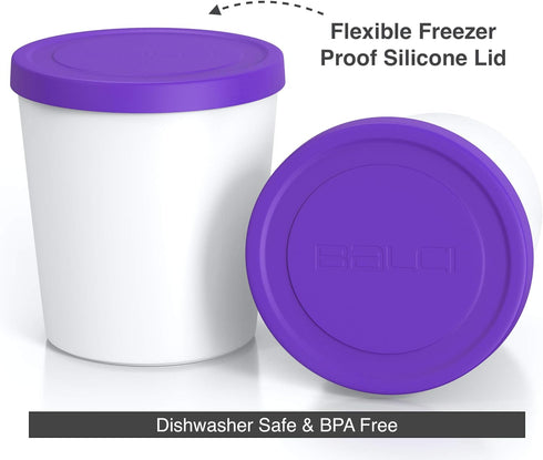 BALCI Premium Ice Cream Containers, 2 Pack - 1 Quart Each, Perfect Freezer Storage Tubs for Ice Cream