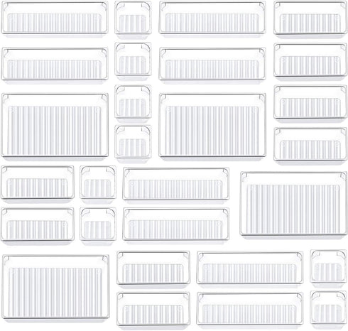 Kootek 28 Pcs Drawer Organizer Set, 4-Size Bathroom Drawer Organizers, Makeup Trays, Vanity Desk Dividers for Kitchen,