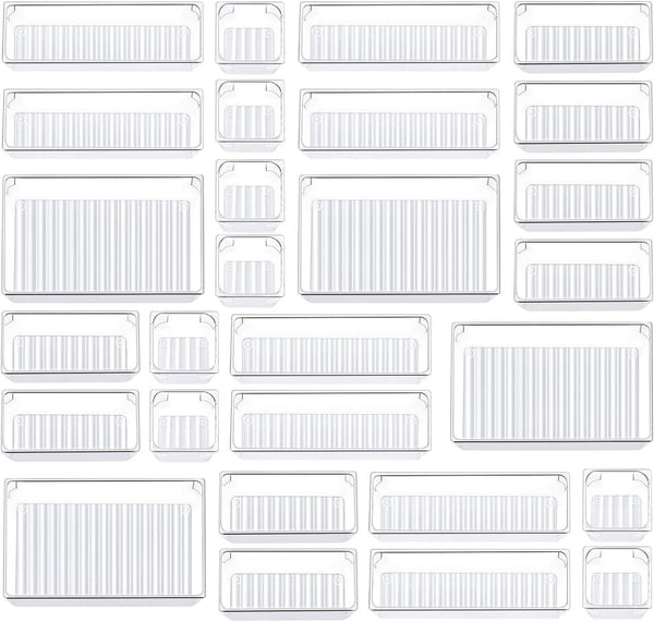 Kootek 28 Pcs Drawer Organizer Set, 4-Size Bathroom Drawer Organizers, Makeup Trays, Vanity Desk Dividers for Kitchen,