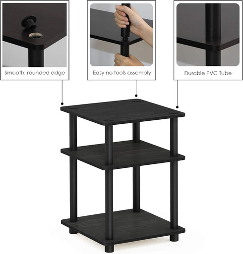 3-Tier Furinno TURN-N-TUBE Side Table, Square Modern End Table, Open Shelves Nightstand, Night Stand, Bedside Table
