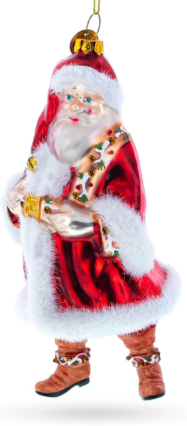 Santa in Fur Coat Christmas Ornament, Glass