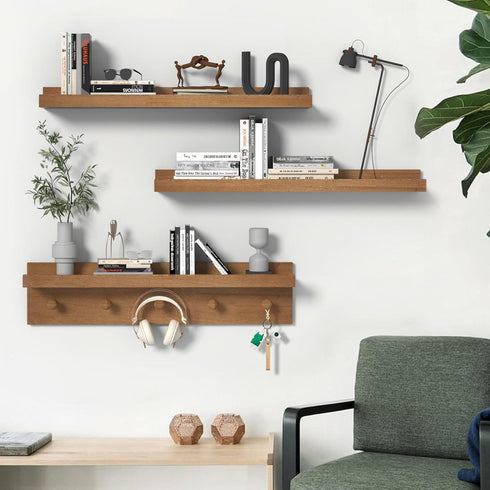 24 Inch MBYD Floating Shelves, Picture Ledge Shelf, Natural Wood Wall Shelf, Nursery Book Shelves for Kids Room Decor