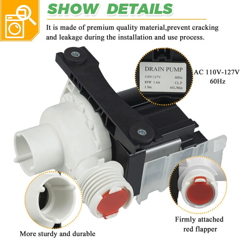 137221600 134051200 Washer Drain Pump by Techecook (365-DAYS WARRANTY) - Replacement for Kenmore Frigidaire Washing Machine - Replacement Part 137108100, 137151800, AP5684706, 134740500, PS7783938 by Techecook