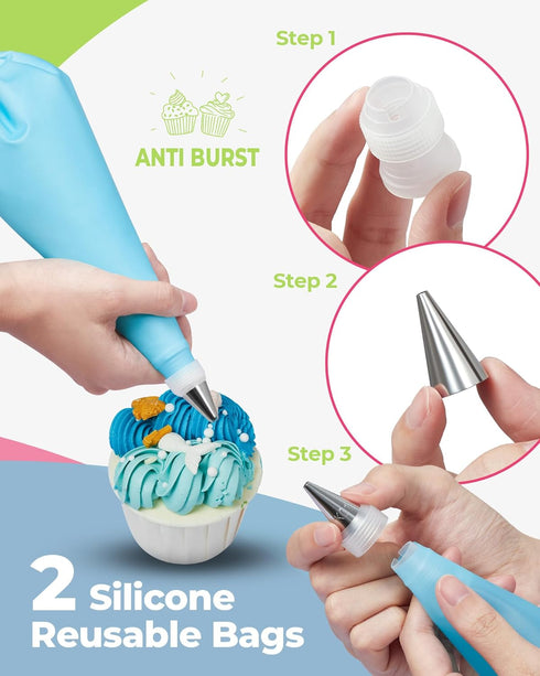 Kootek 32-Piece Piping Bags and Tips Set with 24 Icing Tips, Reusable Pastry Bags