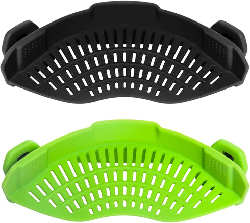 2PACK AUOON Clip on Strainer for All Pots Pans, Silicone Pasta Strainer Kitchen Colander, BlackGreen