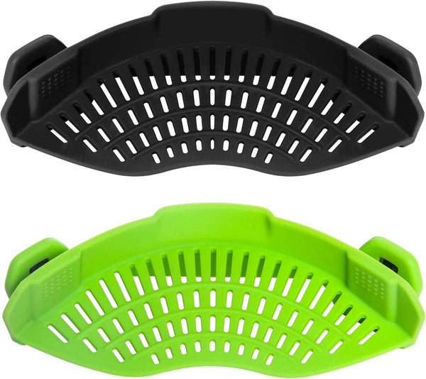 2PACK AUOON Clip on Strainer for All Pots Pans, Silicone Pasta Strainer Kitchen Colander, BlackGreen