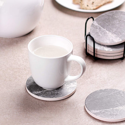 Absorbent Coasters for Drinks - LIFVER Ceramic Coasters Set of 6 with Cork Base, Grey
