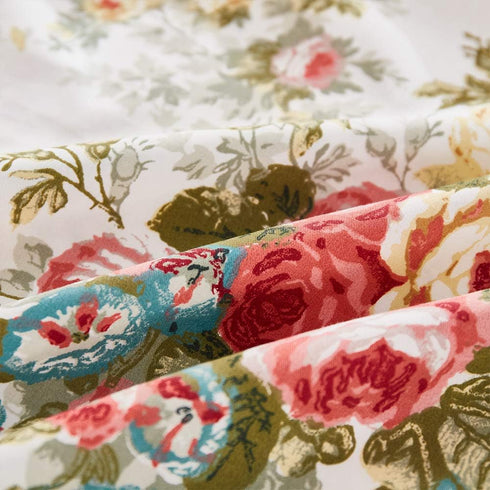 FADFAY Rose Floral Throw Pillow Covers, 18x18 Set of 2 Cotton Cushion Covers, White Ruffle Decorative Pillowcases