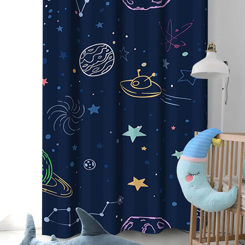 Grommet 2 53x84 Inch Baocicco Navy Blue Space Curtains for Boys Room Cartoon Stars Planets Theme Galaxy Curtains