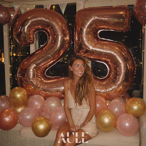 AULE 40 Inch Large 25 Number Balloons, Rose Gold Big Foil Number Balloons for 25th Birthday Party Decorations