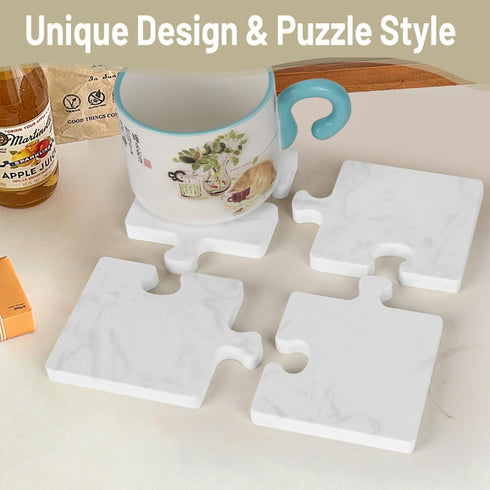 Aturalux Set 4, Marble Coasters of Luxury Aesthetic Modern Decor for Coffee Table, White Mable Real Natural Stone