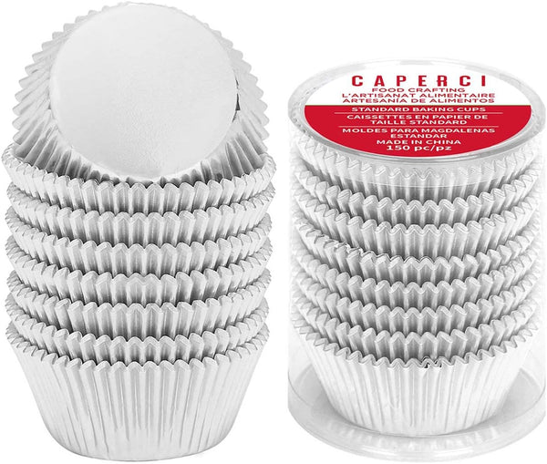 Caperci Silver Foil Cupcake Muffin Liners, Standard Size Baking Cups, 150-Pack