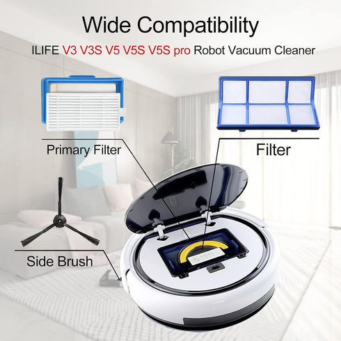 ilovelife Replacement Filter & Brush Accessories for ILIFE V3s, V3s pro, V5s, V5s pro Robot Vacuum Cleaner, 10 Filters