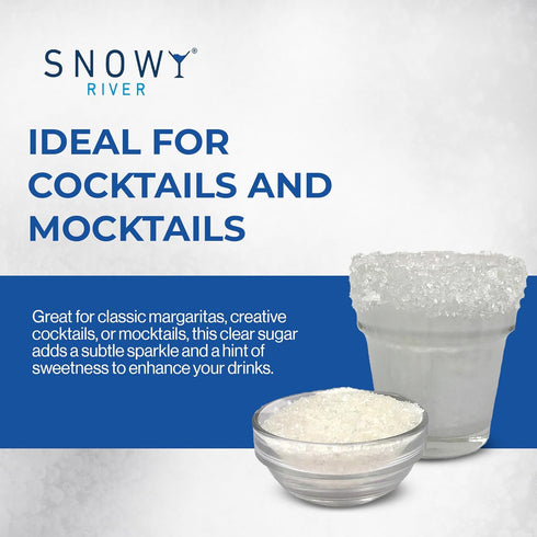 Rimmer Rimming 16oz Snowy River Clear, Cocktail & Margarita Sugar - Vibrant Color Glass Sugar with Medium Crystal