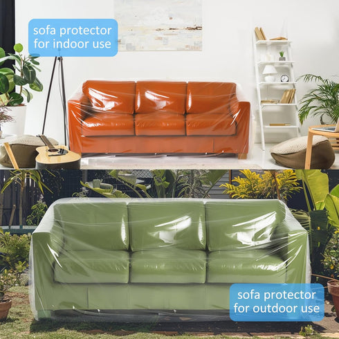 Plastic Couch Covers for Moving, 92W x 42D x 62/41H Inches, Heavy Duty Dust-Proof Furniture Cover (4mil Thickness)