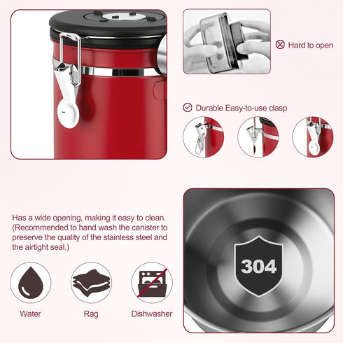 Cereal,16OZ,Red ShanSon Coffee Canister Airtight Coffee Container Stainless Steel Coffee Bean Storage Container