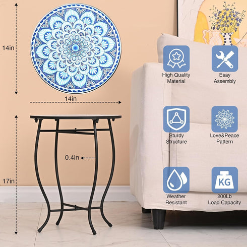 Weogot 14 Round Side Table, Patio Accent Weather Resistant Metal Side Table for Livingroom Patio Balcony Yard Porch