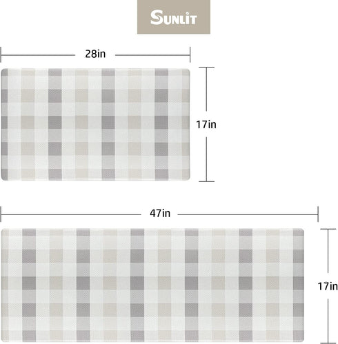 Set 2 0.4Inch Plaid(Size:17"x28"&17"x47") Sunlit of Anti Fatigue Kitchen Floor Mat, Non Slip Waterproof Comfort