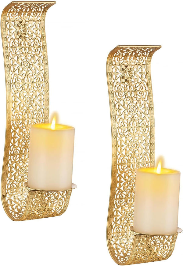 Sziqiqi Gold Candle Sconces Wall Decor Set of 2 - Rustic Pillar