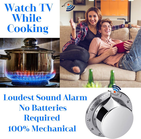 Chef Cooking Timer Clock, Kitchen Timer with Loud Alarm, 100% Mechanical - Silver, 1 Pack, Magnetic Backing, Exquisite
