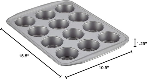 Circulon Nonstick 12-Cup Muffin Tin, Gray Steel Bakeware