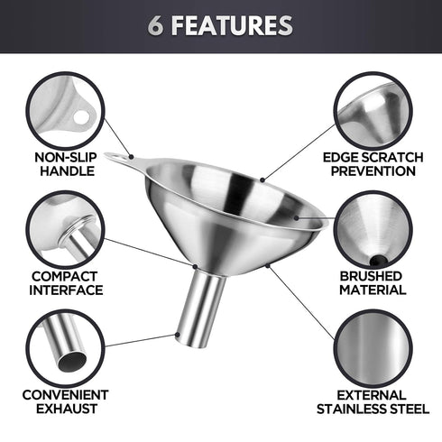 Kitchen Funnels for Filling Bottles, YGDZ 3pcs Small/Medium/Large Food Grade Stainless Steel Set for Essential Oil