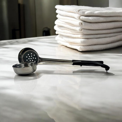 6 Ounce Slotted Stainless Steel Portion Control Ladle Spoon, Commercial Grade Serving Scoops, Pack of 2