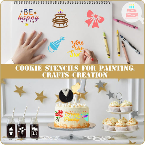 JULBEAR Birthday Cookie Stencils, 36 Pieces Reusable Decoration Templates for Cookies Baking and Party Decor.